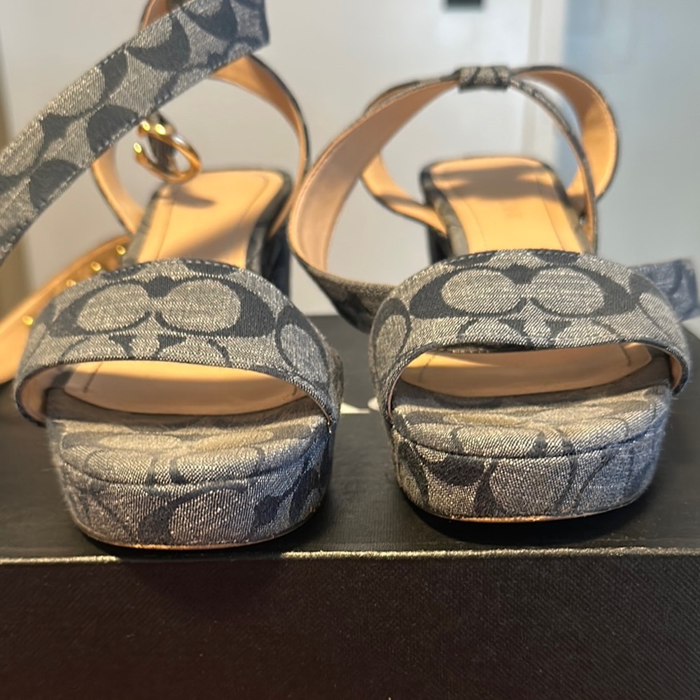 Coach Gray Heels with Patterned Upper and Ankle Strap